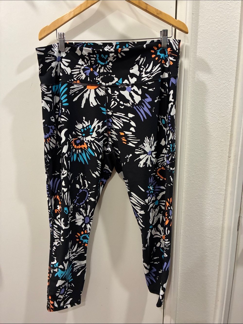 Under Armour Black Floral-Print Leggings with Blue, Purple & Orange Accents